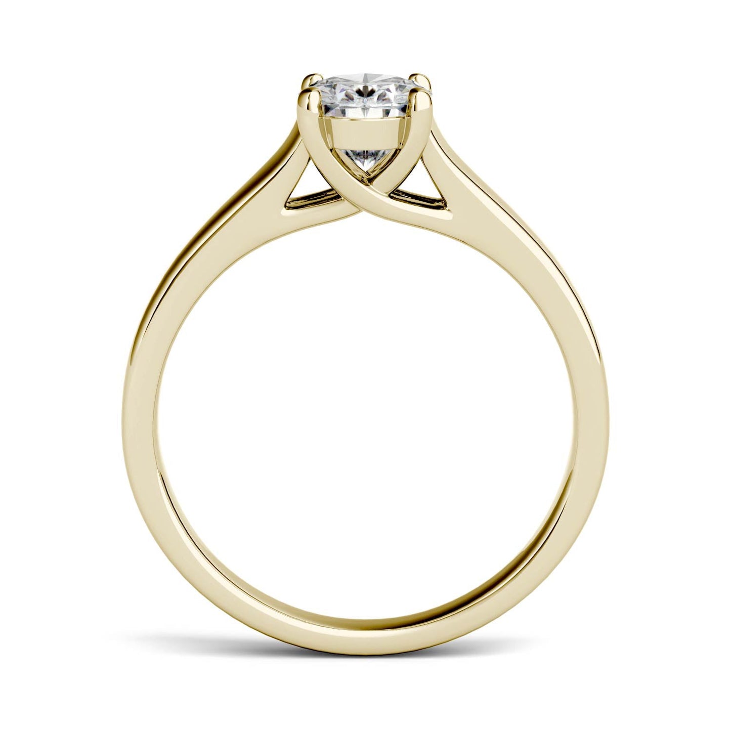 1.50 CTW DEW Oval Moissanite Trellis Solitaire Engagement Ring in 14K Yellow Gold