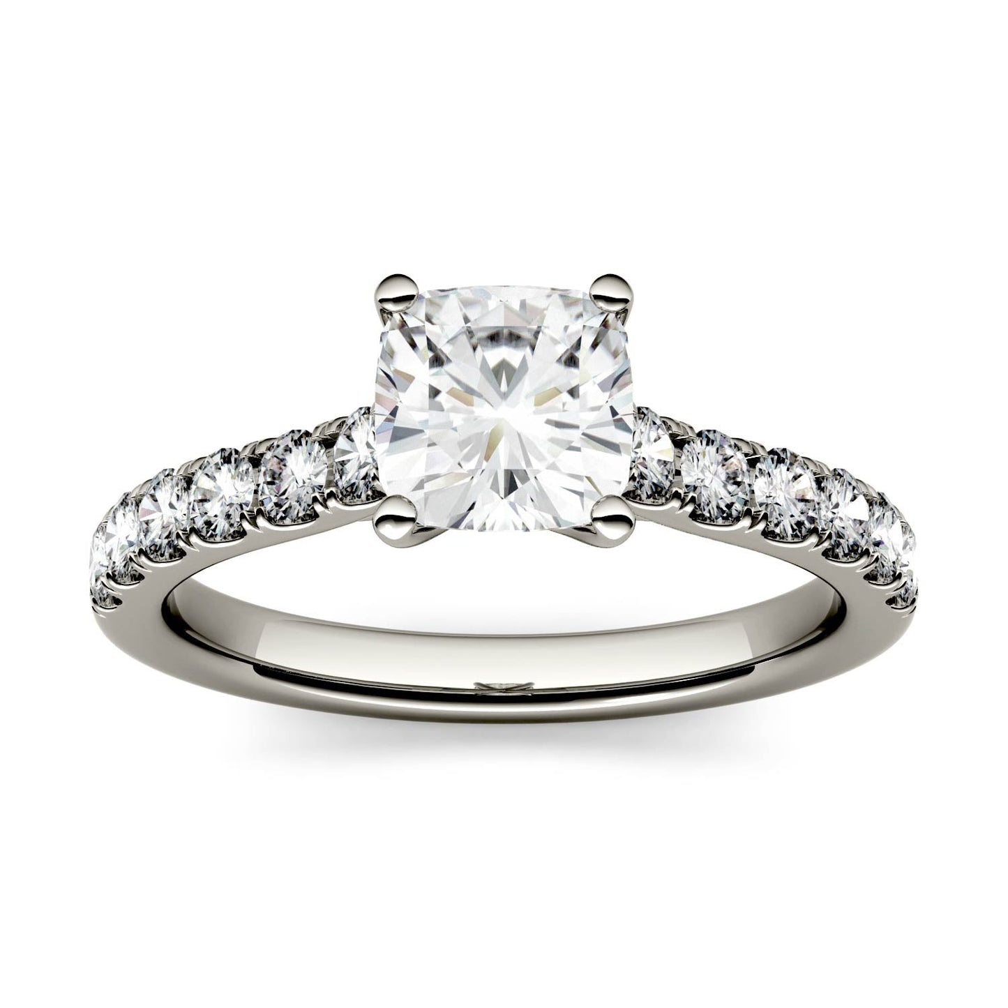 1.46 CTW DEW Cushion Moissanite Engagement Ring in 14K White Gold