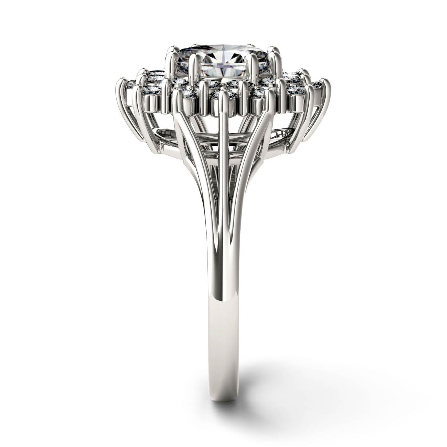 1.98 CTW DEW Oval Moissanite Floral Halo Ring in 14K White Gold