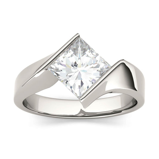 1.70 CTW DEW Square Moissanite Channel-Set Bypass Engagement Ring in 14K White Gold