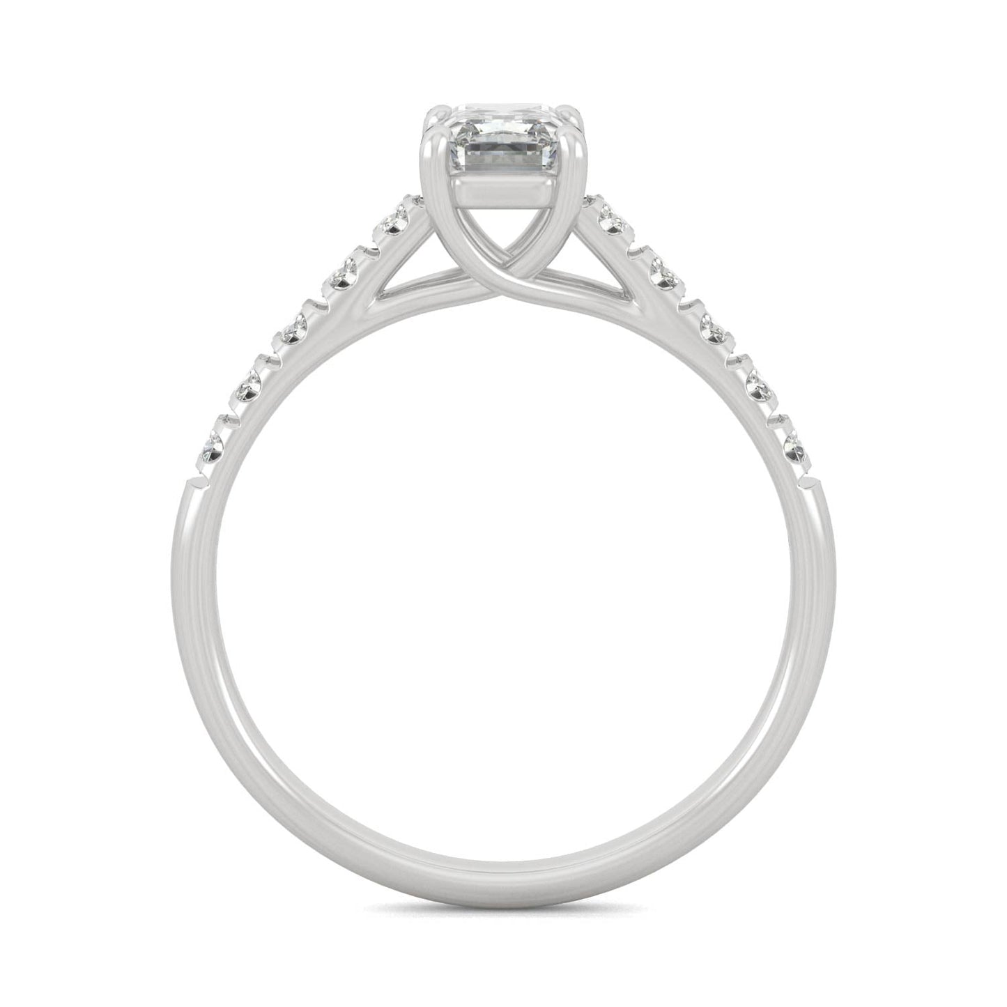 1.24 CTW DEW Emerald Moissanite Side-Stone Engagement Ring in 14K White Gold