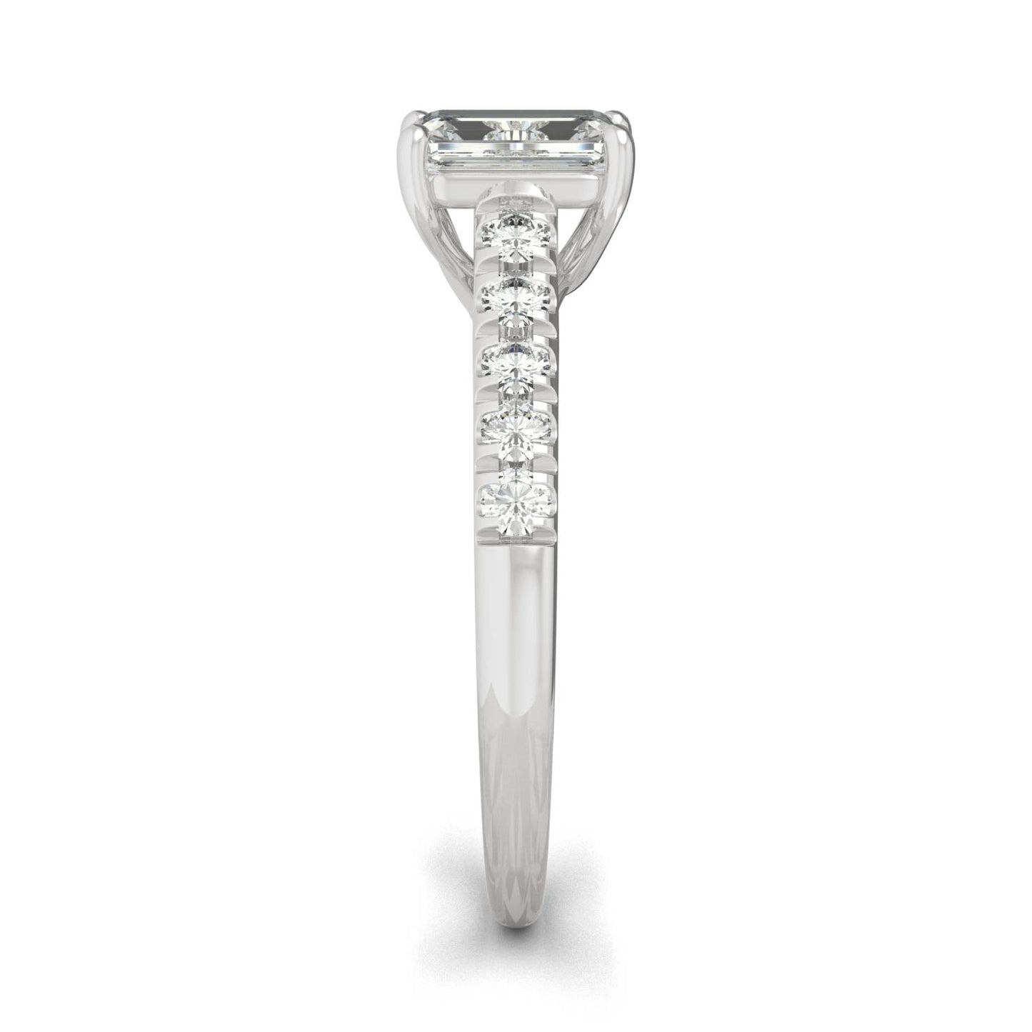 1.24 CTW DEW Emerald Moissanite Side-Stone Engagement Ring in 14K White Gold