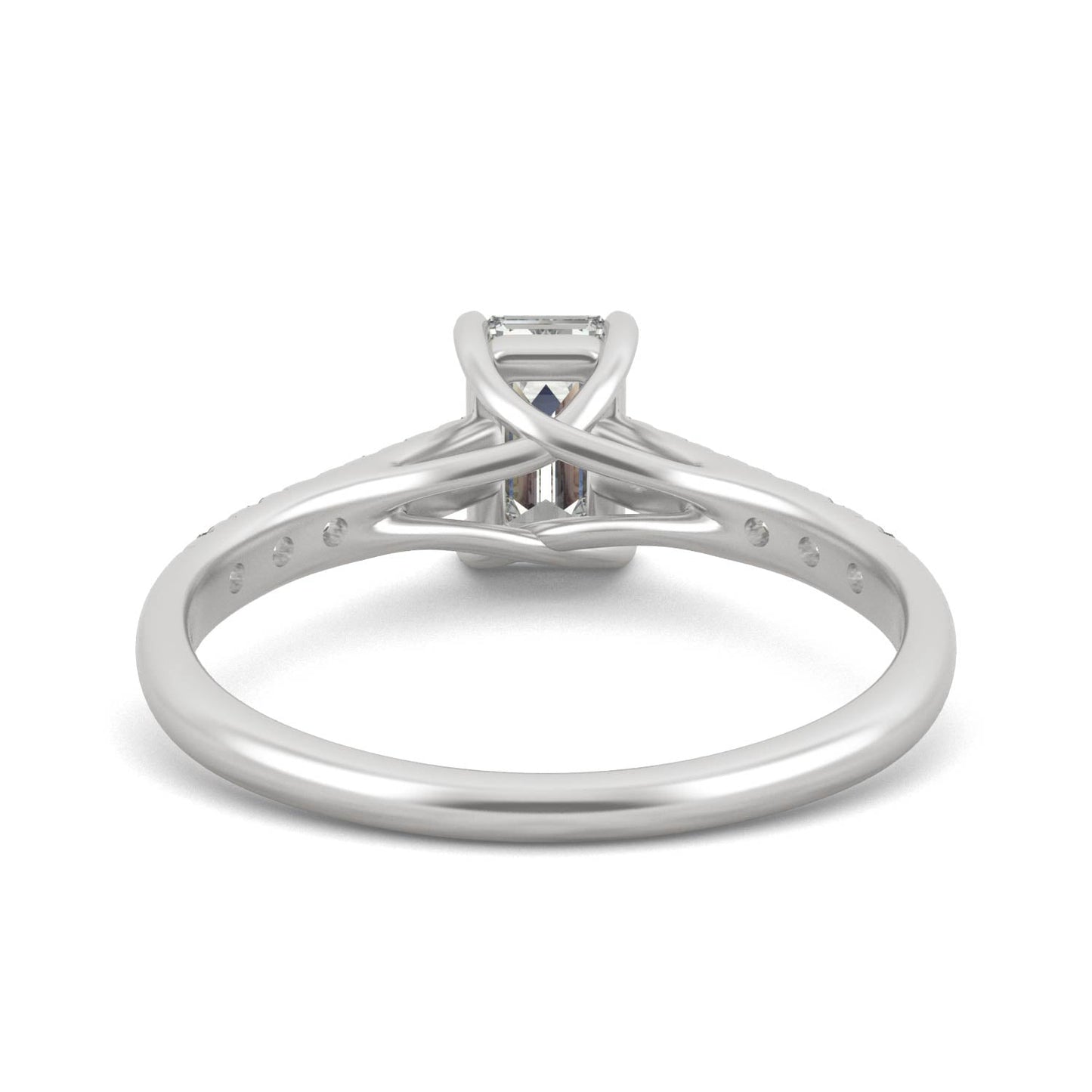 1.24 CTW DEW Emerald Moissanite Side-Stone Engagement Ring in 14K White Gold