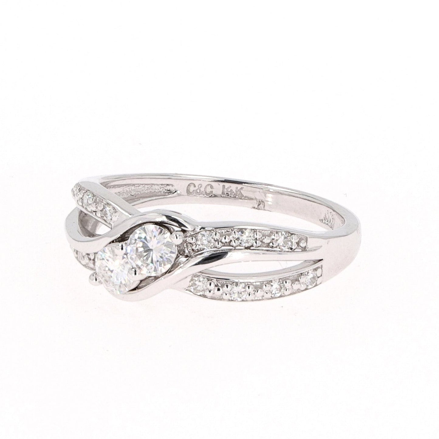0.50 CTW DEW Round Moissanite Bypass Ring in 14K White Gold
