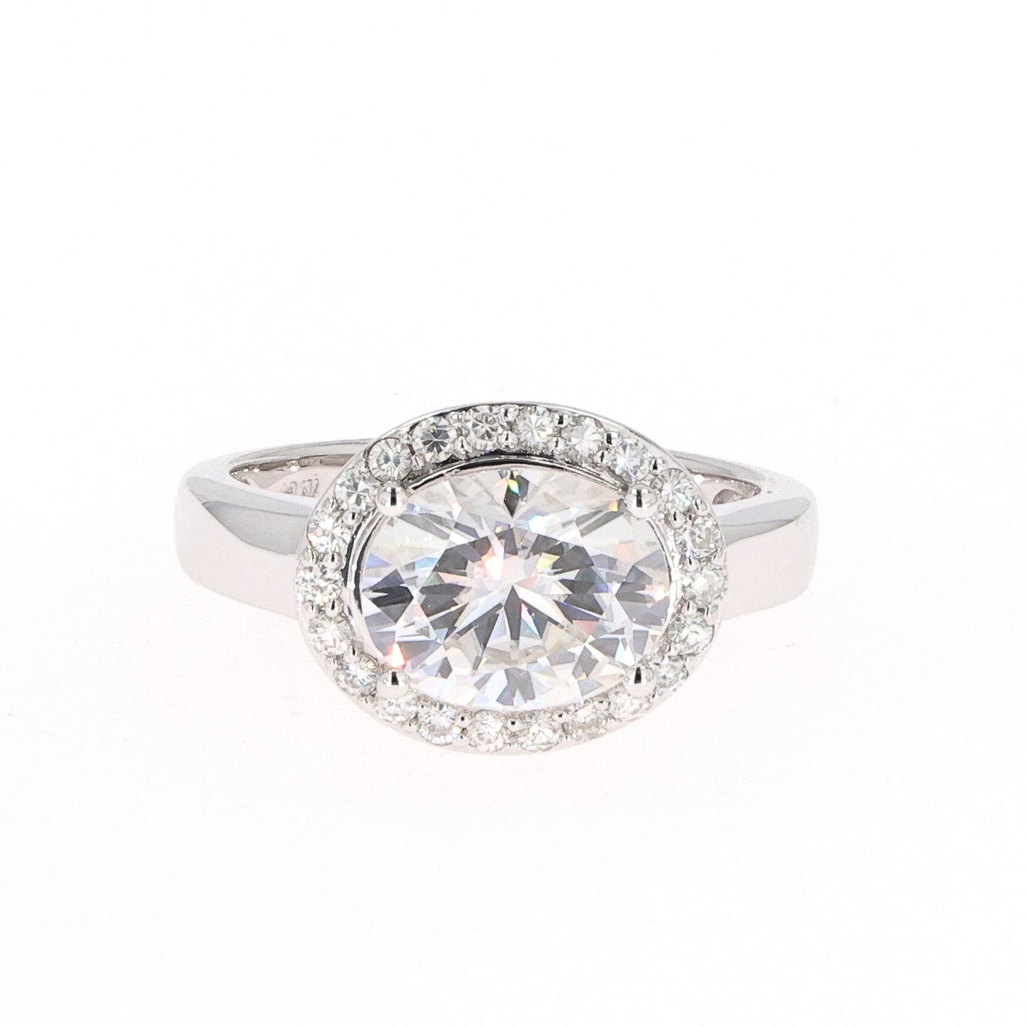 3.33 CTW DEW Oval Moissanite East-West Halo Engagement Ring in 14K White Gold
