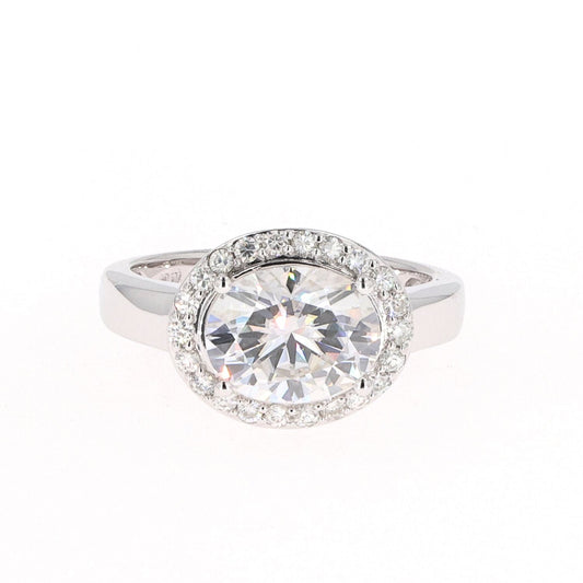 3.33 CTW DEW Oval Moissanite East-West Halo Engagement Ring in 14K White Gold