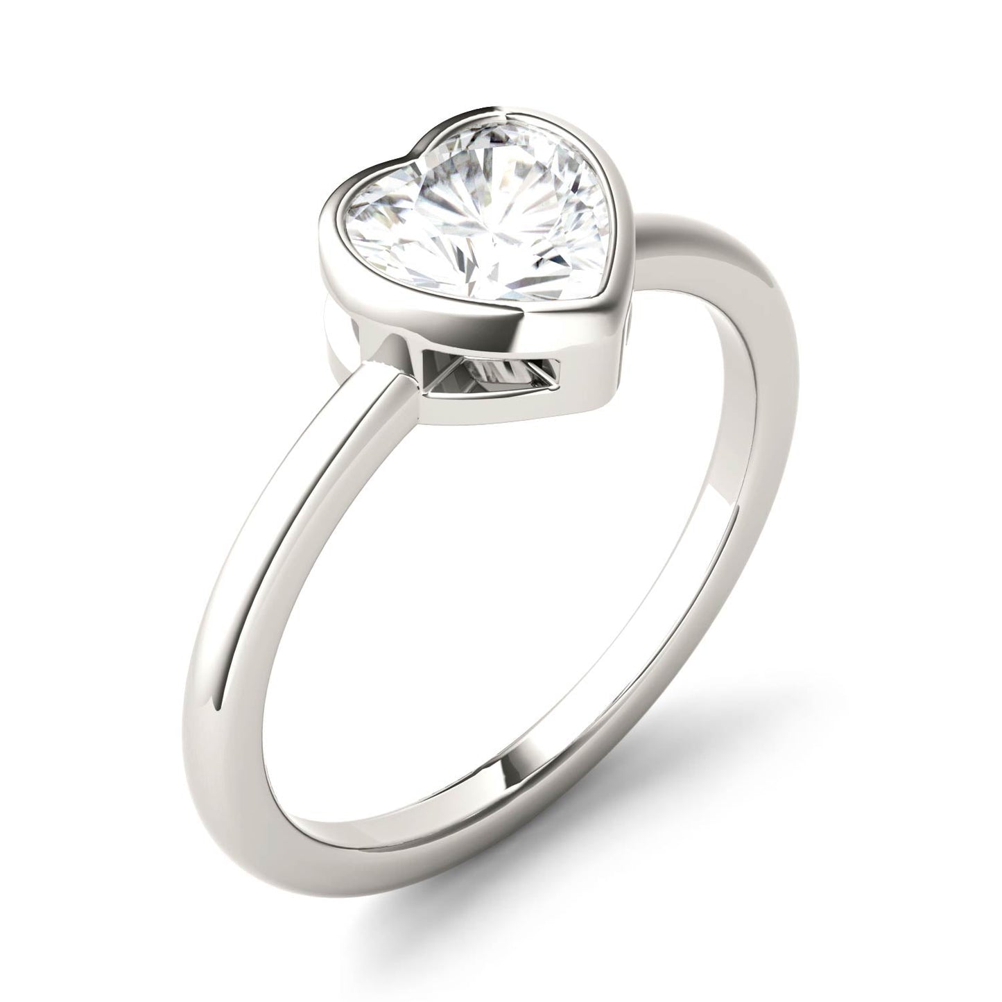 1.00 CTW DEW Heart Moissanite Bezel Solitaire Engagement Ring in 14K White Gold