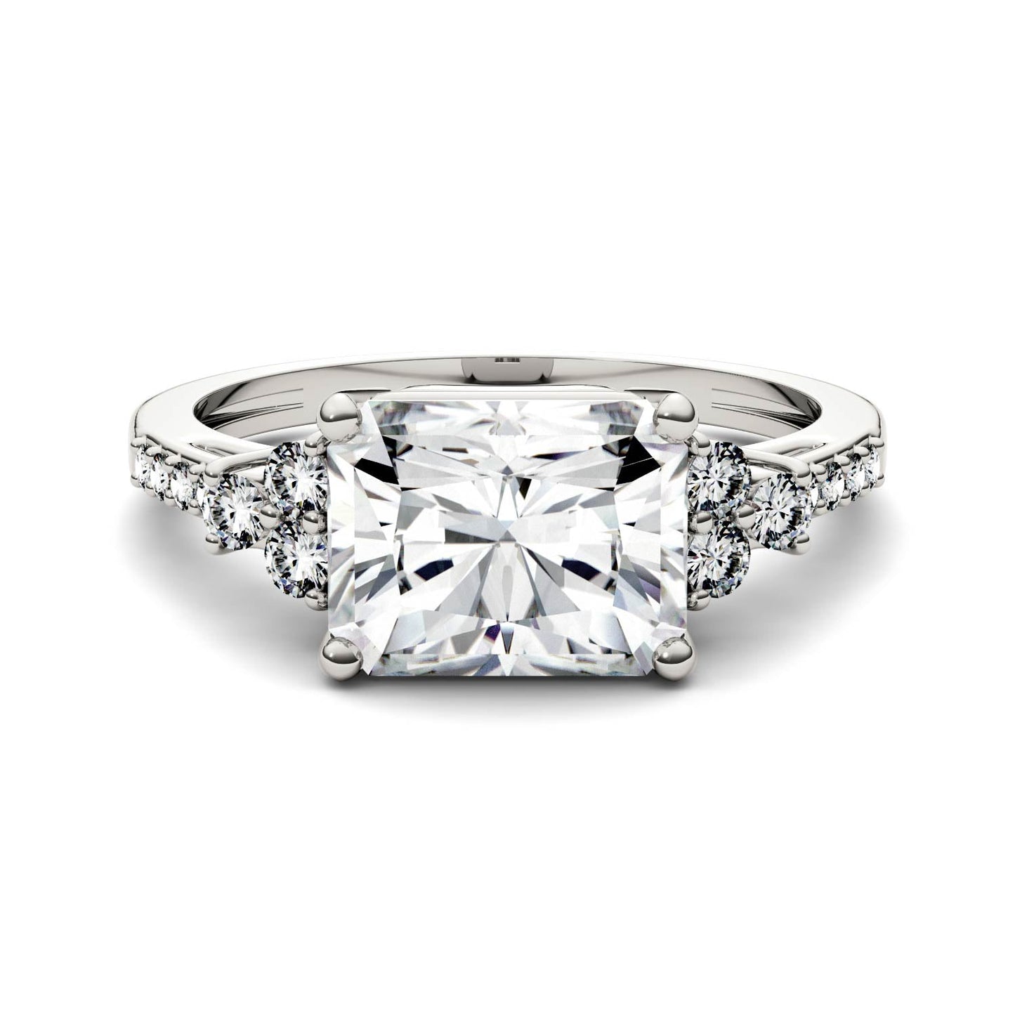 2.90 CTW DEW Radiant Moissanite Engagement Ring in 14K White Gold