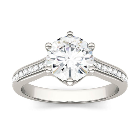 1.66 CTW DEW Round Moissanite Engagement Ring in 14K White Gold