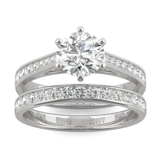 1.64 CTW DEW Round Moissanite Bridal Set in 14K White Gold