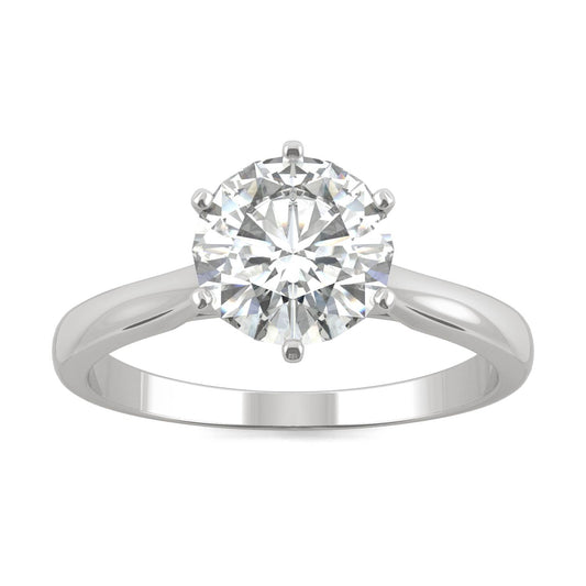 1.50 CTW DEW Round Moissanite Six-Prong Solitaire Engagement Ring in 14K White Gold