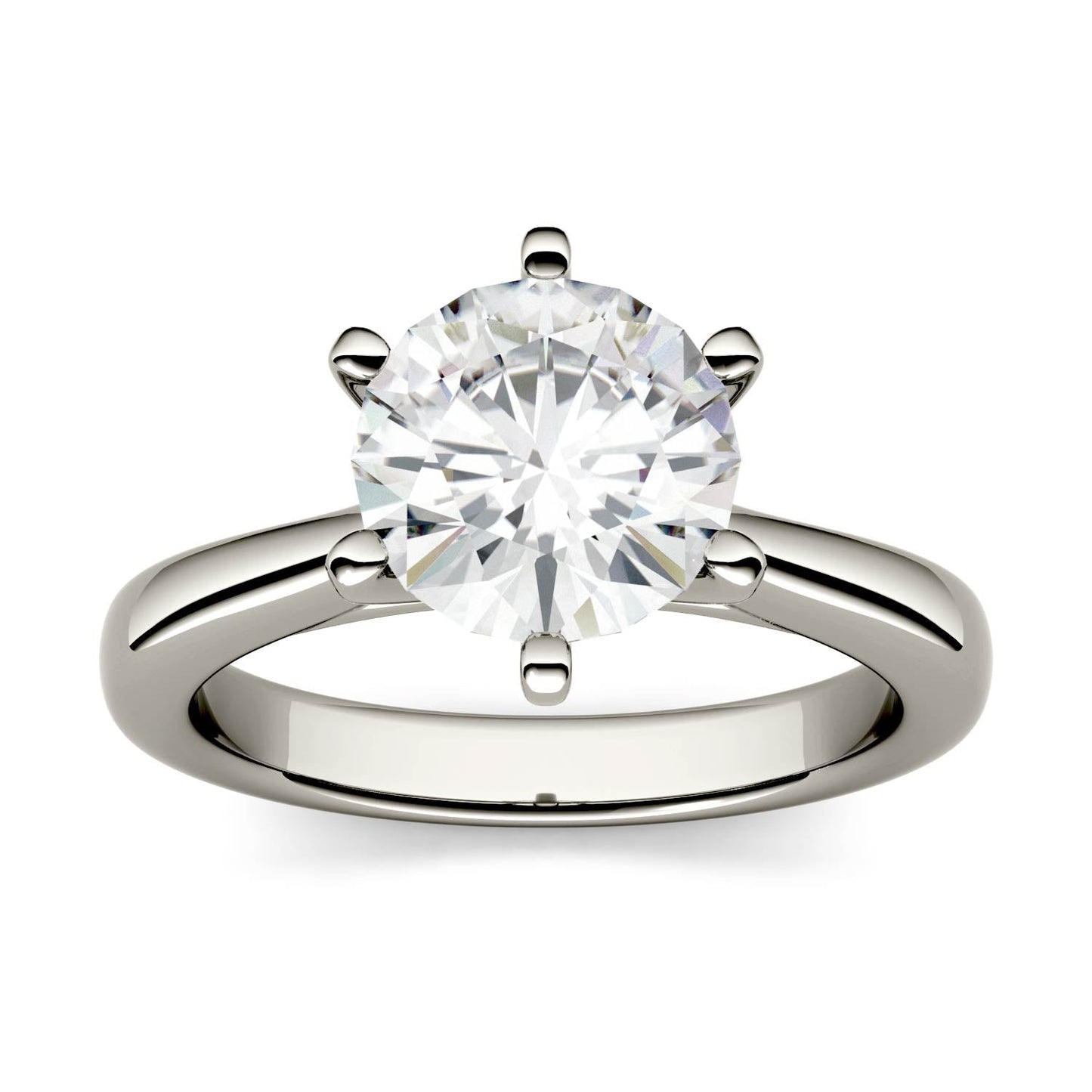 1.90 CTW DEW Round Moissanite Six-Prong Cathedral Solitaire Engagement Ring in 14K White Gold