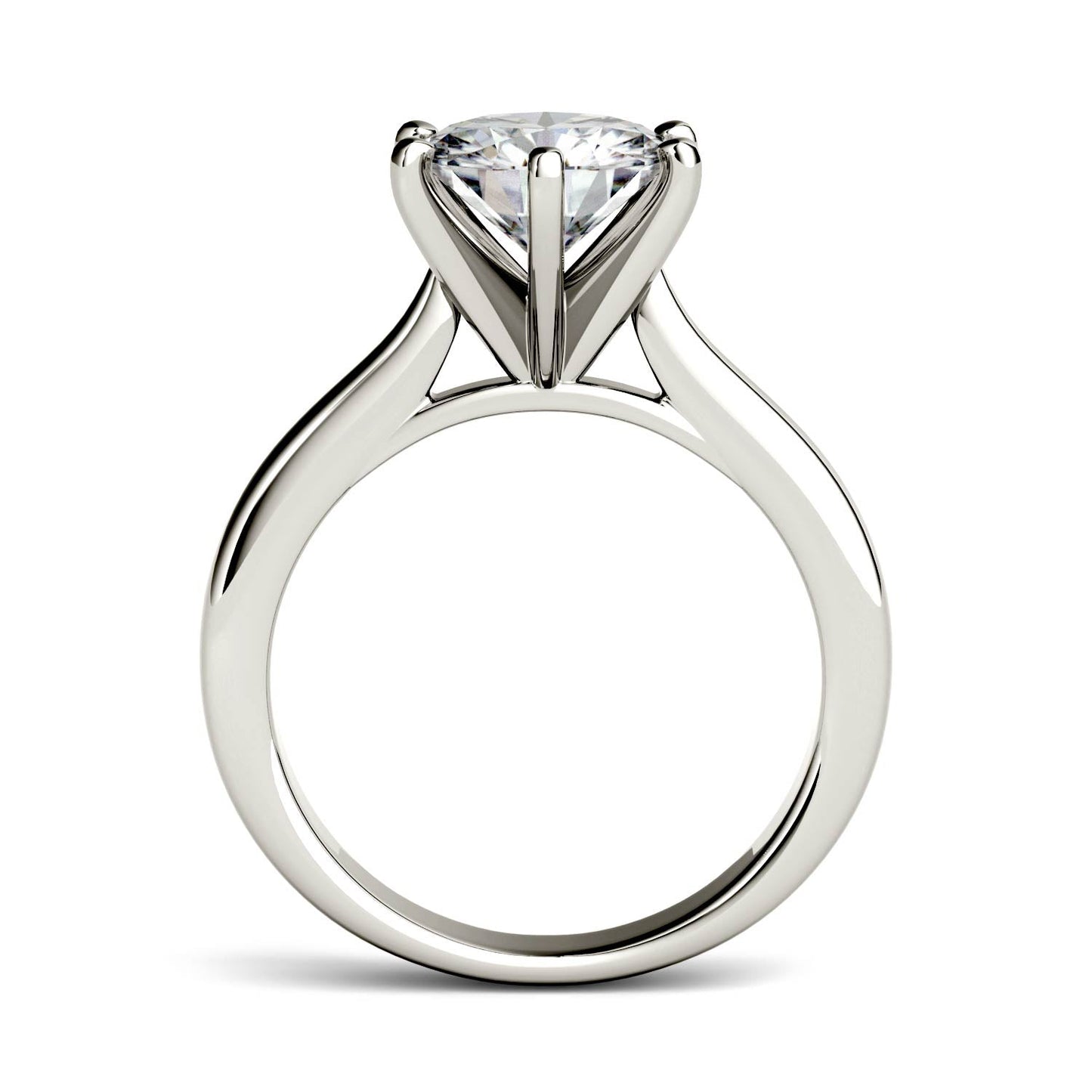 1.90 CTW DEW Round Moissanite Six-Prong Cathedral Solitaire Engagement Ring in 14K White Gold
