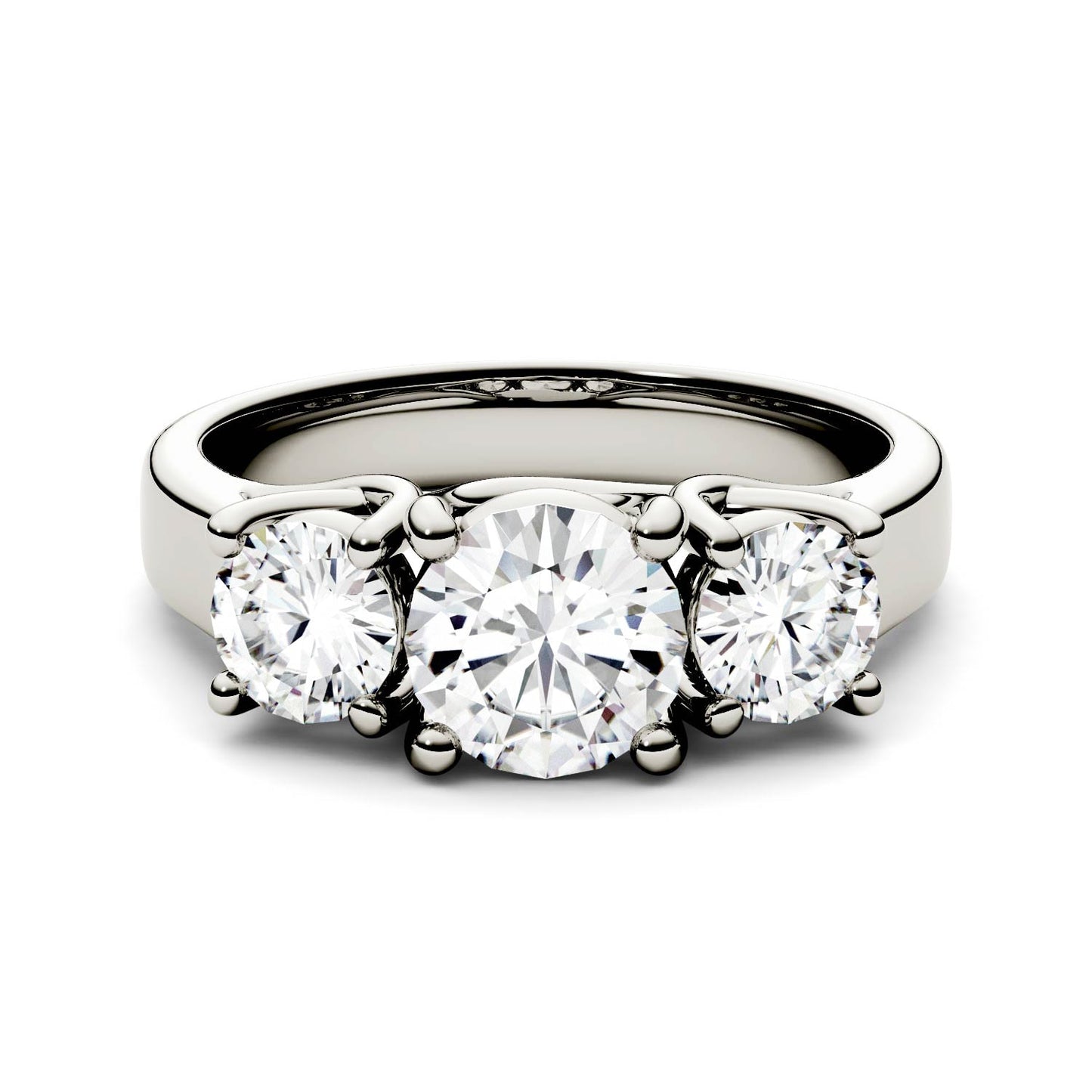 2.00 CTW DEW Round Moissanite Three-Stone Ring in 14K White Gold