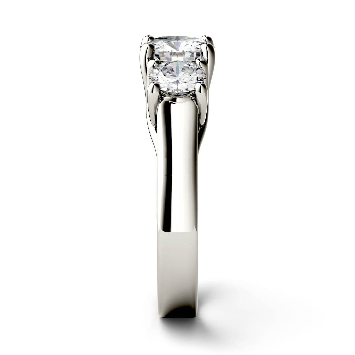 2.00 CTW DEW Round Moissanite Three-Stone Ring in 14K White Gold