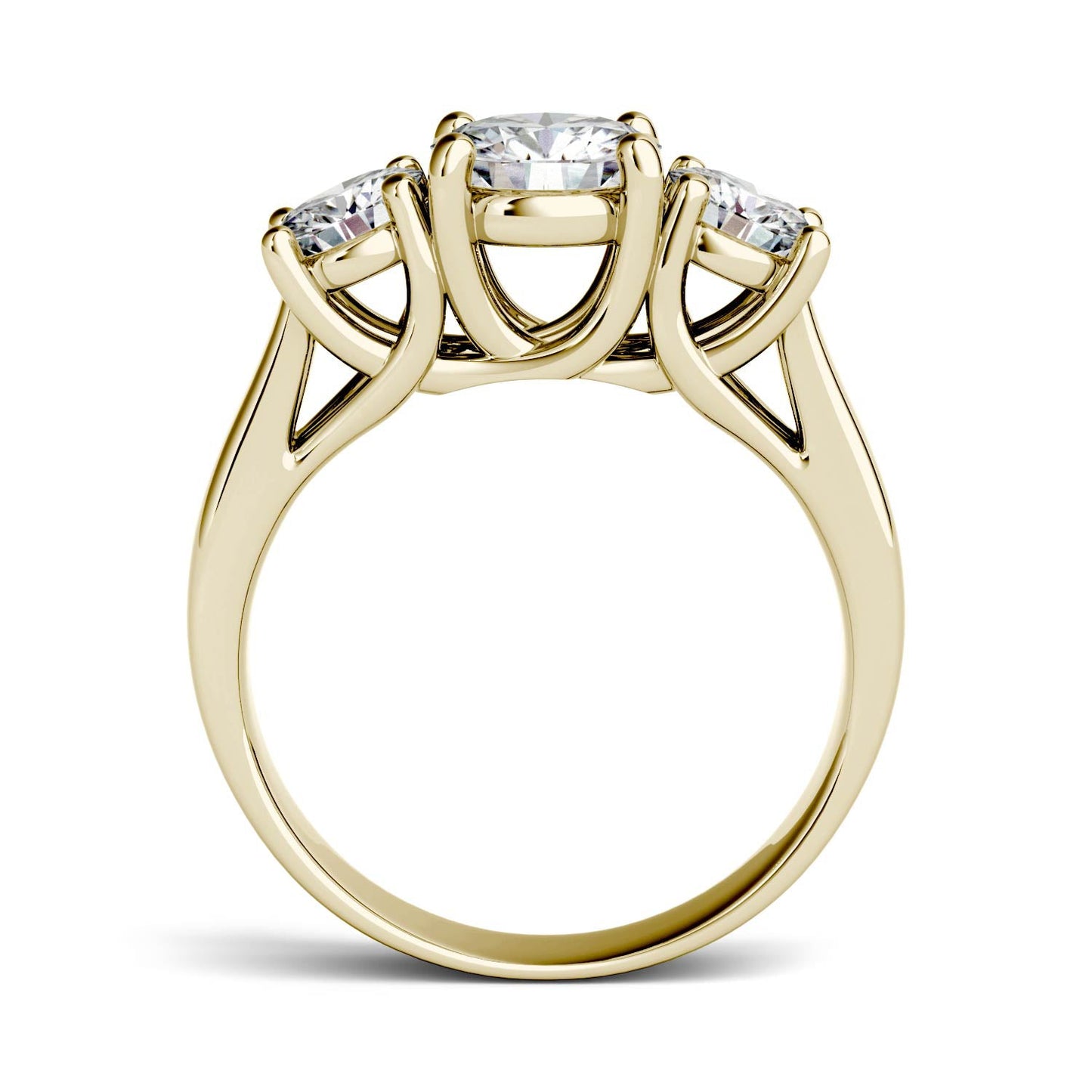 2.00 CTW DEW Round Moissanite Three-Stone Ring in 14K Yellow Gold