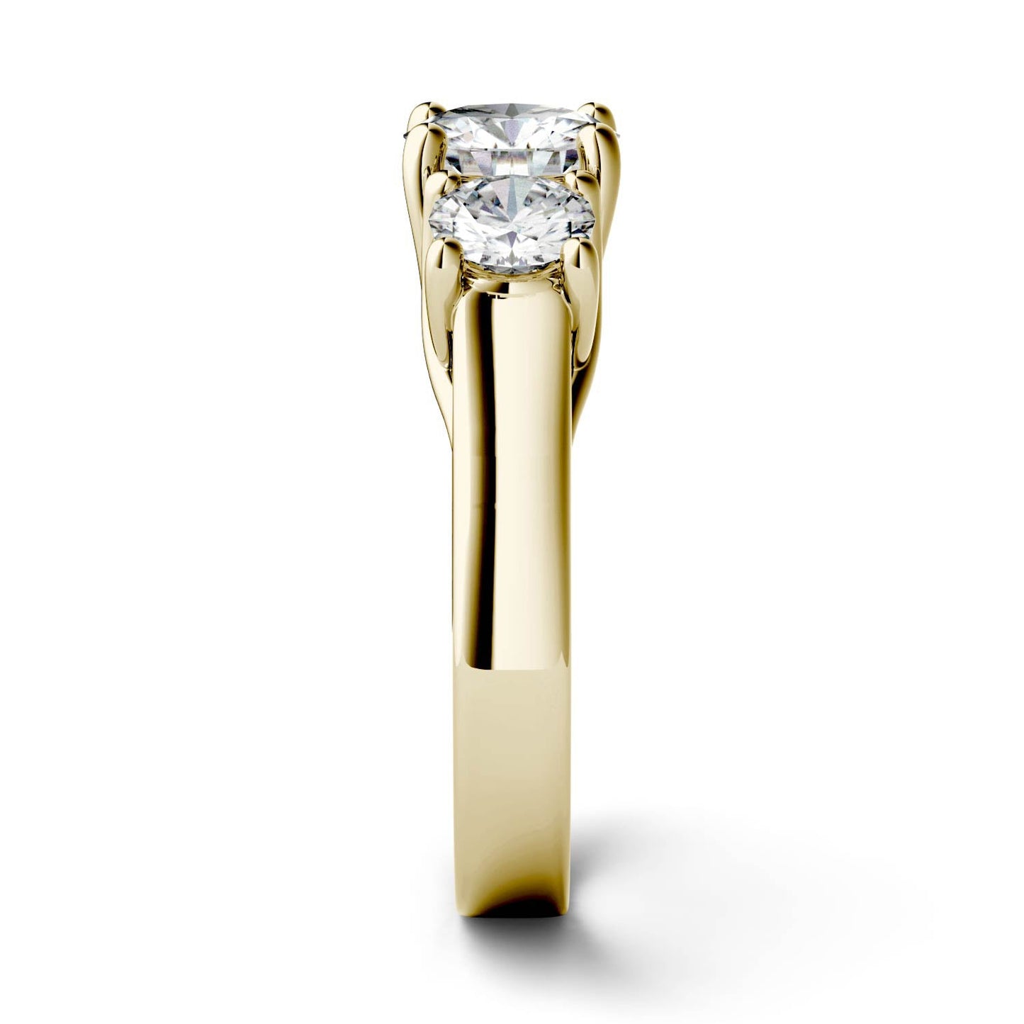 2.00 CTW DEW Round Moissanite Three-Stone Ring in 14K Yellow Gold