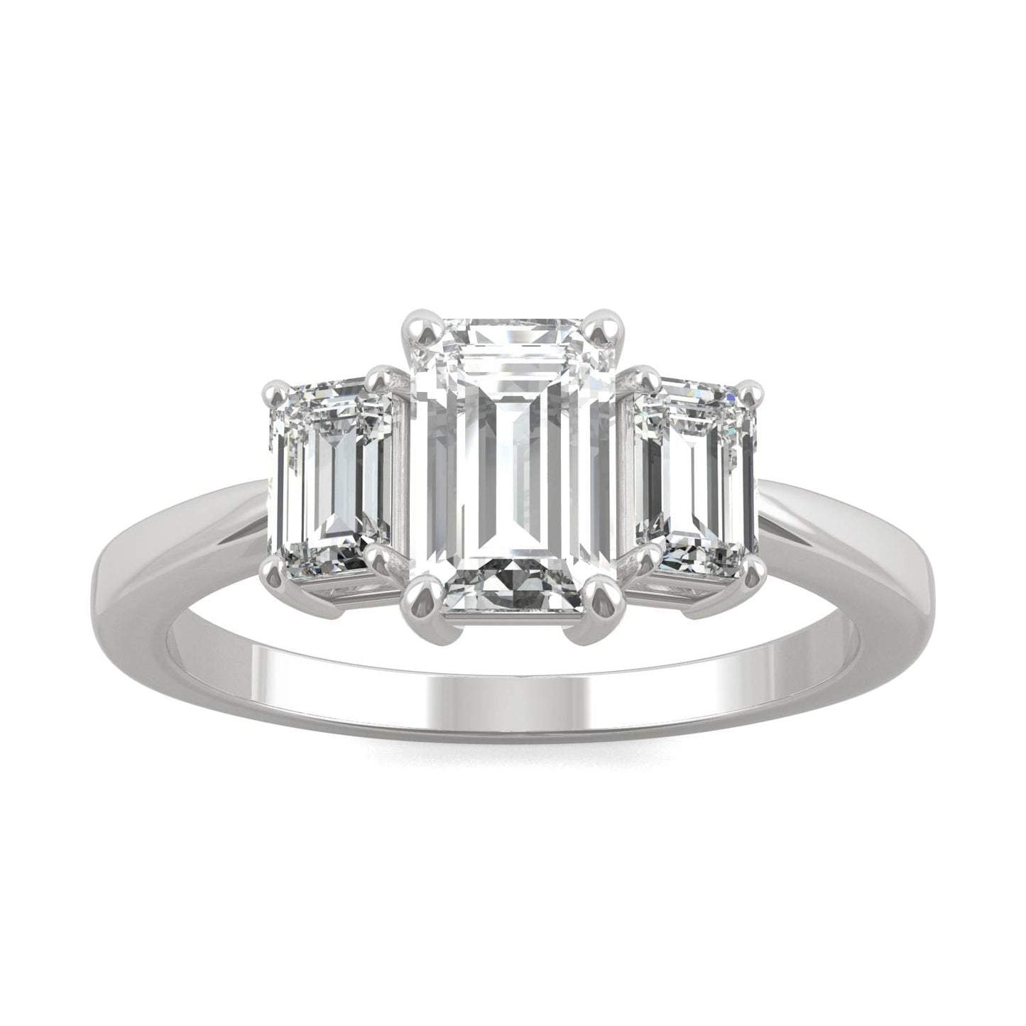 1.55 CTW DEW Emerald Moissanite Three-Stone Ring in 14K White Gold