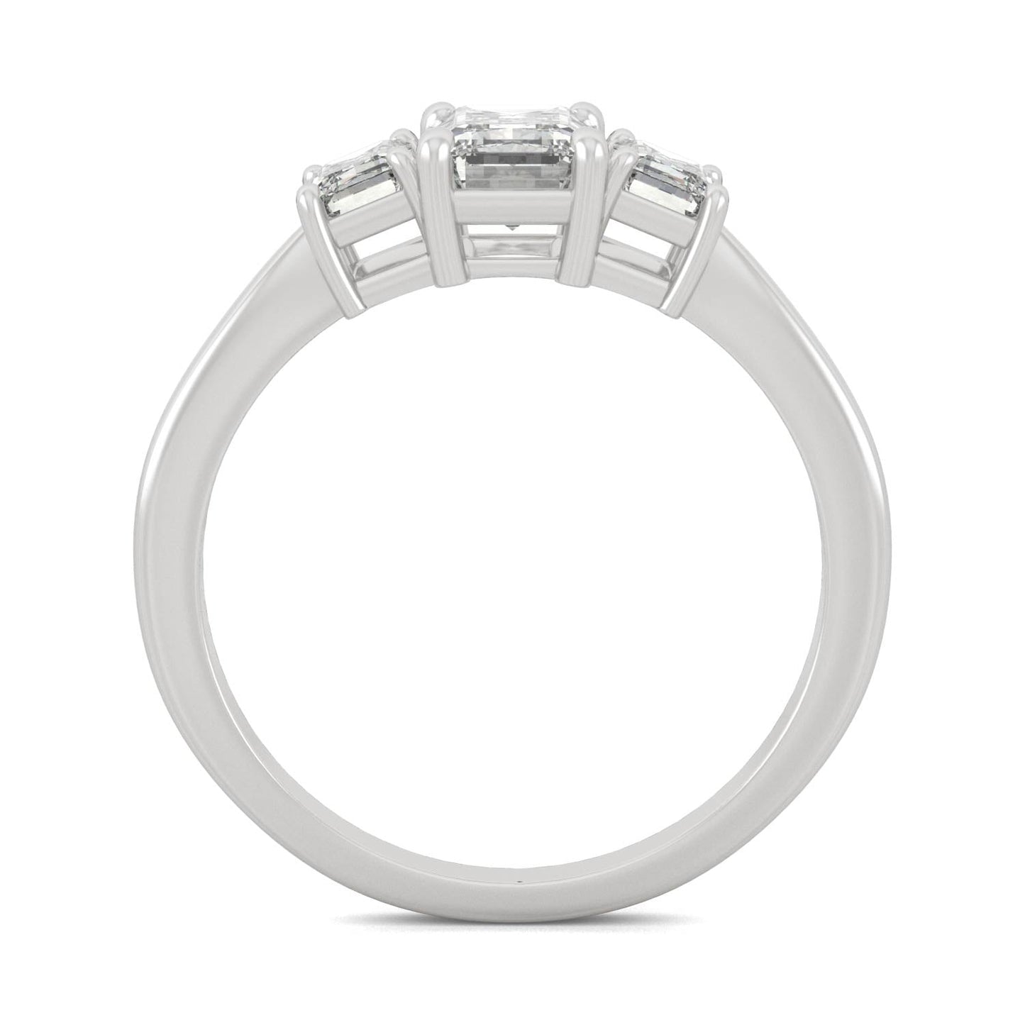 1.55 CTW DEW Emerald Moissanite Three-Stone Ring in 14K White Gold