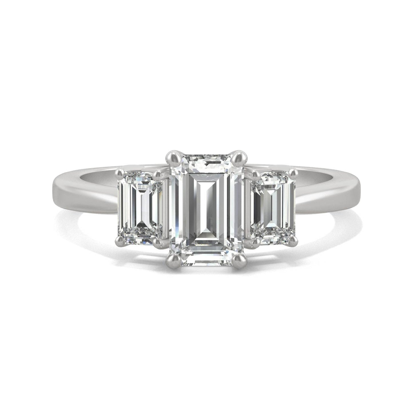 1.55 CTW DEW Emerald Moissanite Three-Stone Ring in 14K White Gold