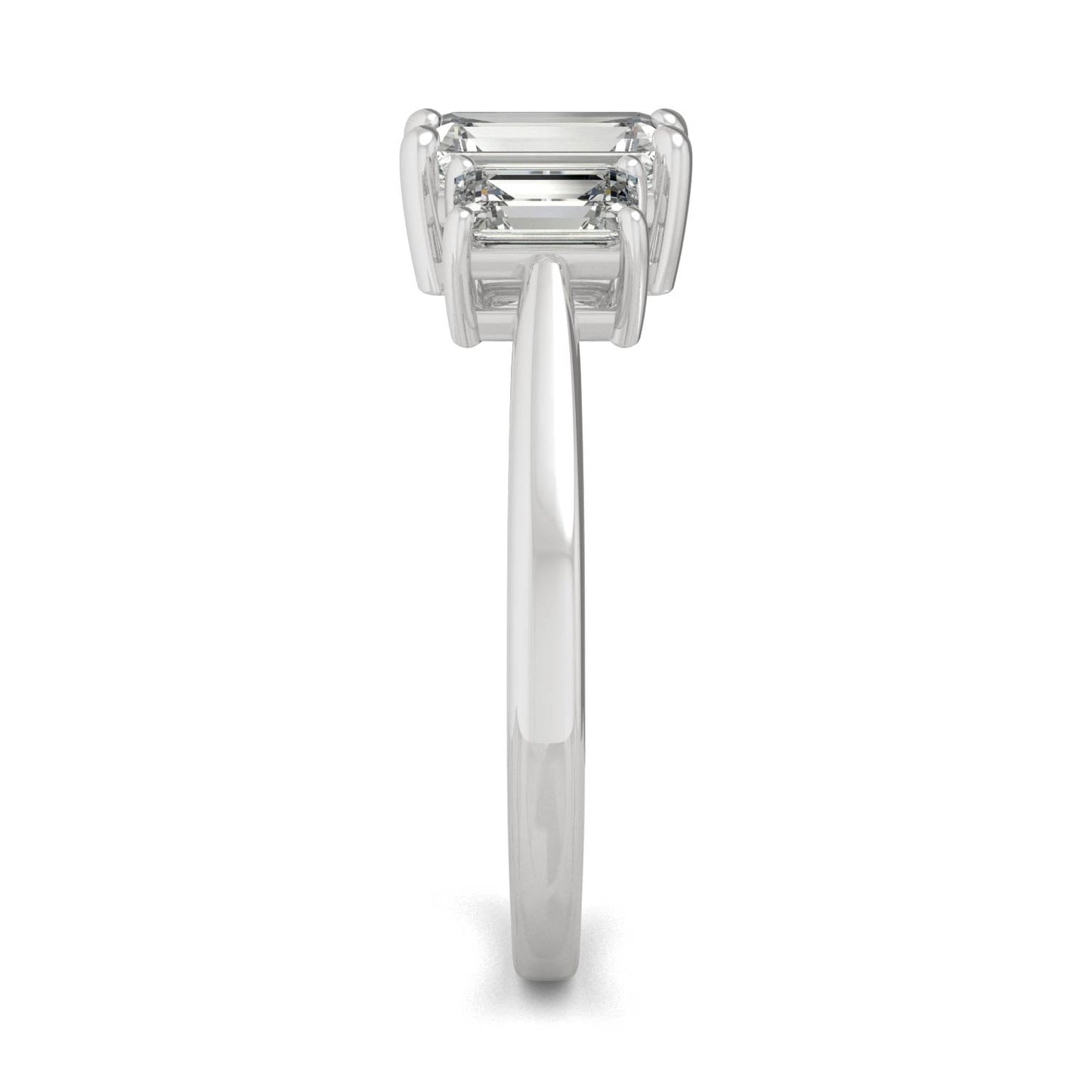 1.55 CTW DEW Emerald Moissanite Three-Stone Ring in 14K White Gold