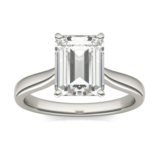 2.52 CTW DEW Emerald Moissanite Solitaire Ring in 14K White Gold