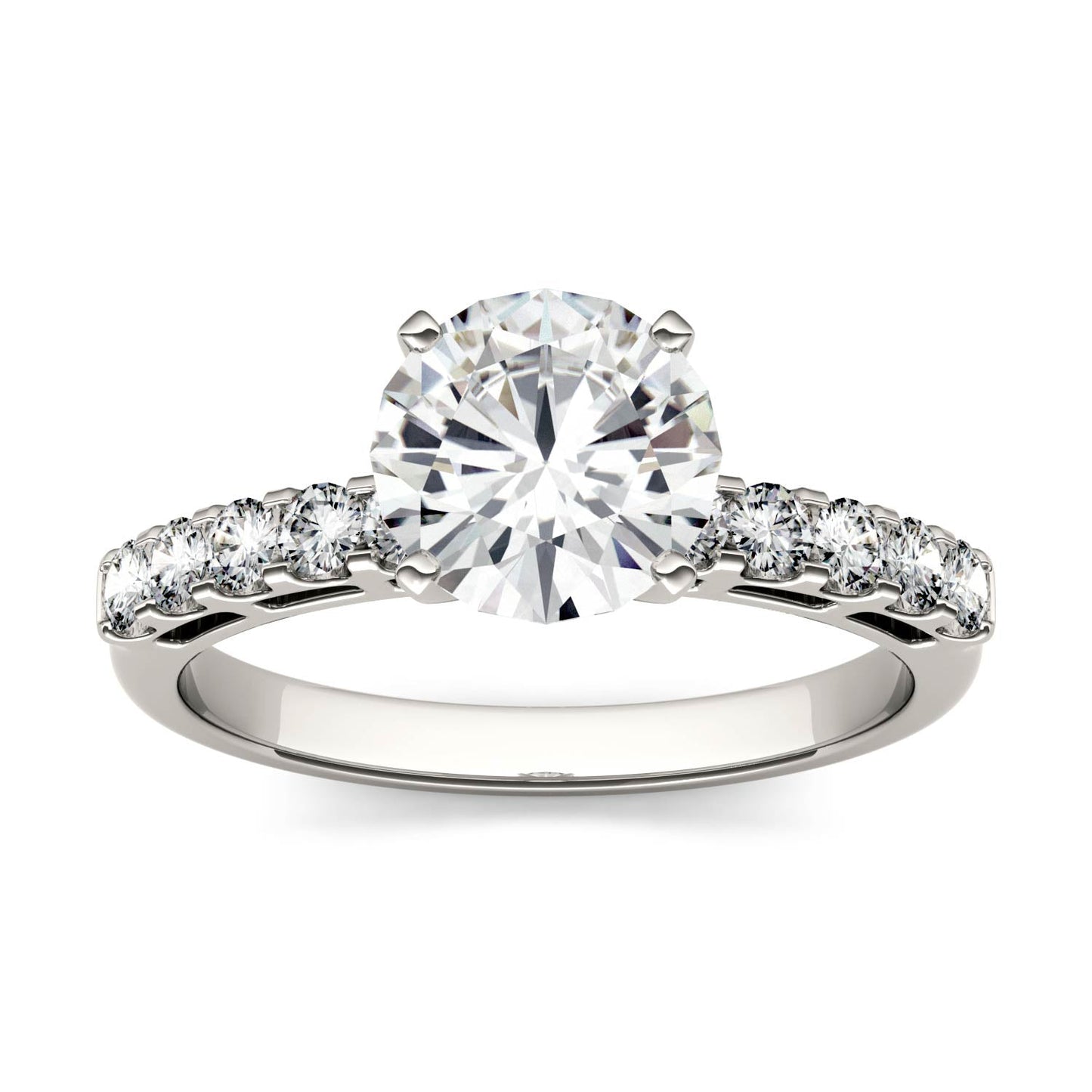 1.80 CTW DEW Round Moissanite Engagement Ring in 14K White Gold