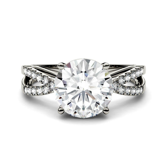 2.92 CTW DEW Round Moissanite Engagement Ring in 14K White Gold