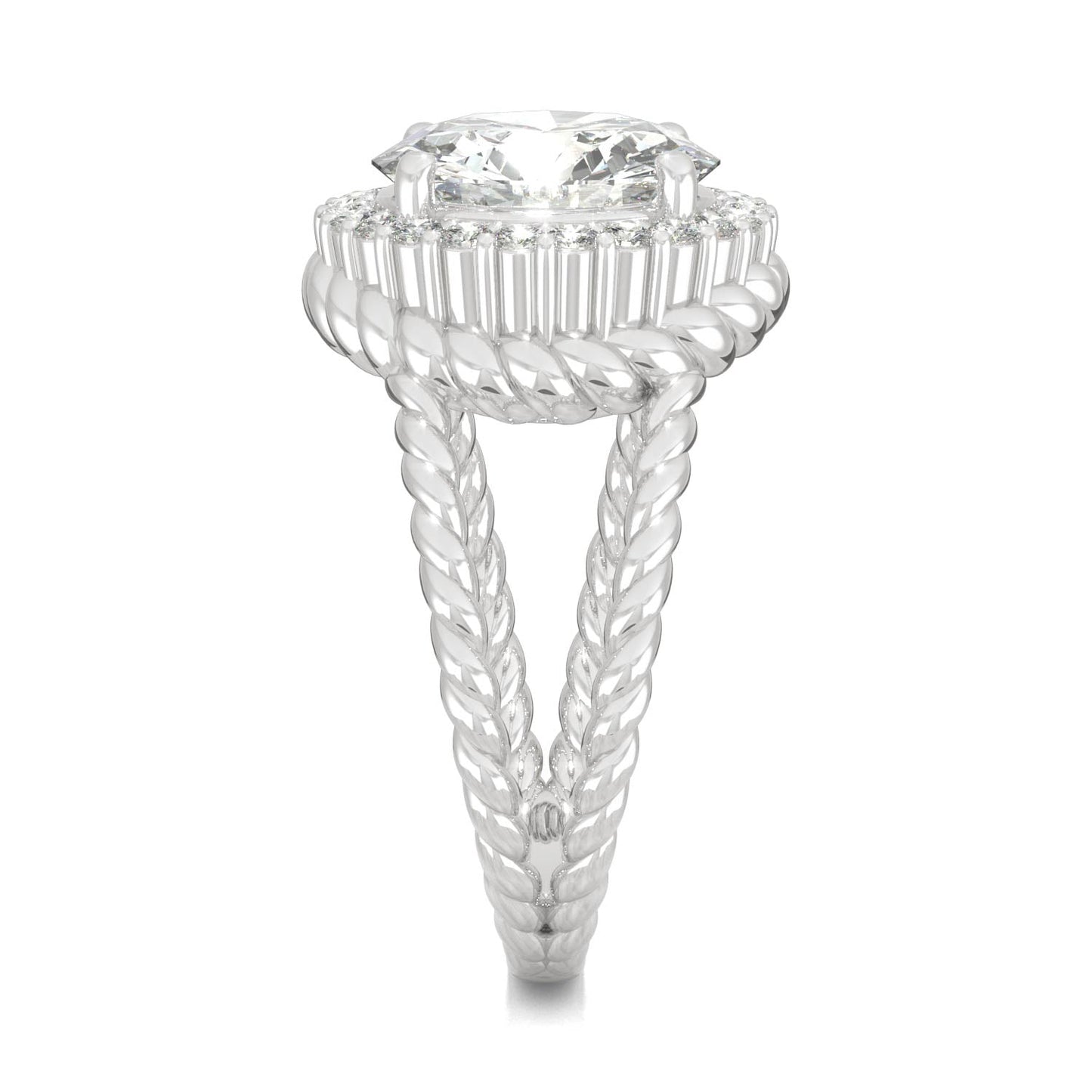 2.94 CTW DEW Round Moissanite Halo Split-Shank Engagement Ring in 14K White Gold