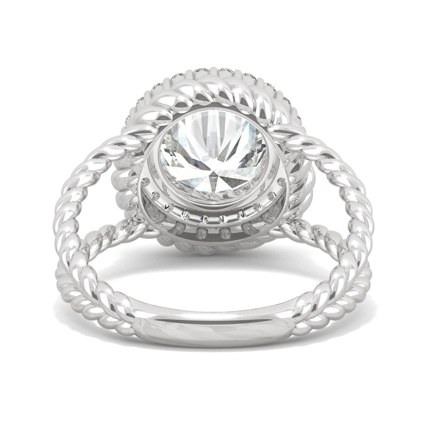 2.94 CTW DEW Round Moissanite Halo Split-Shank Engagement Ring in 14K White Gold
