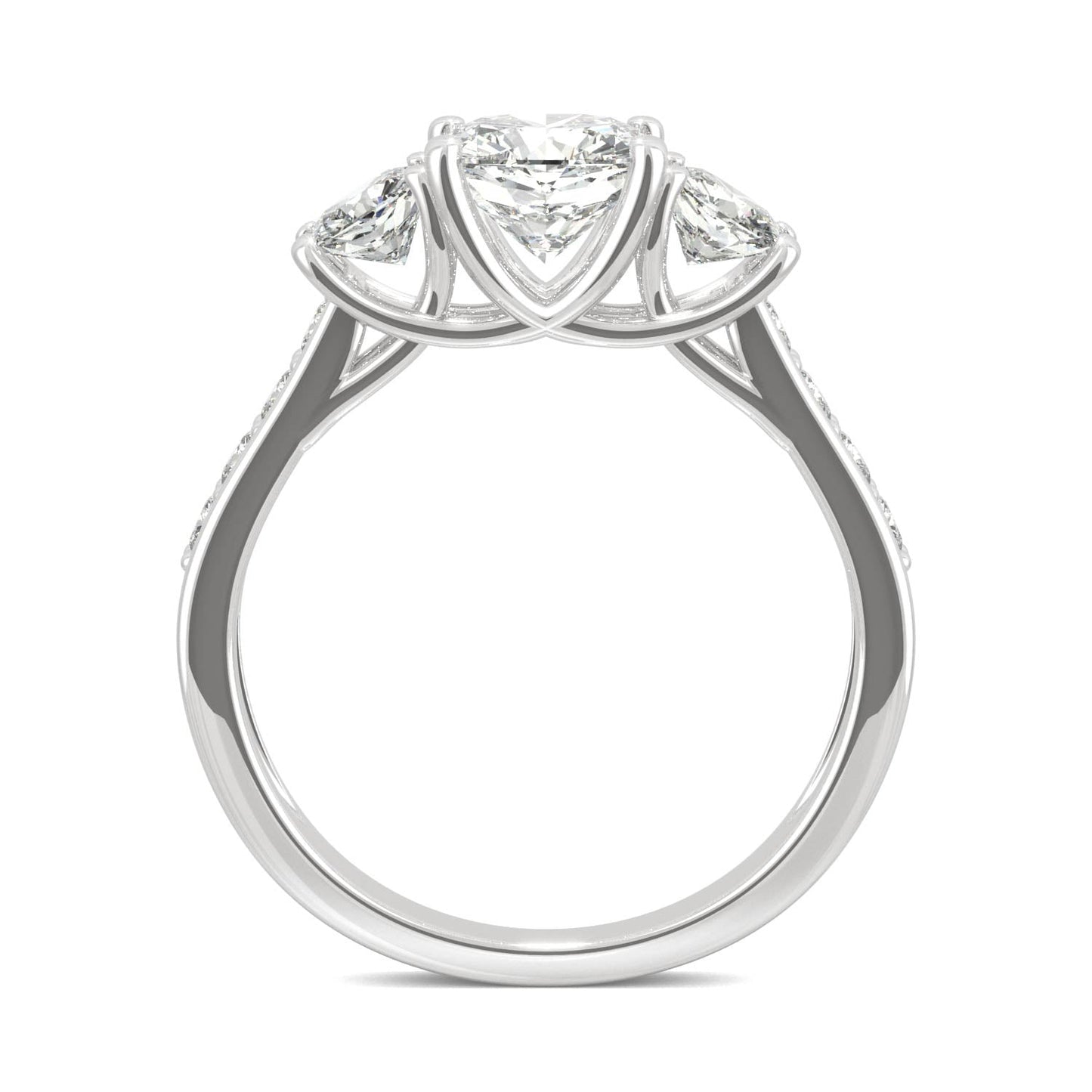 2.14 CTW DEW Cushion Moissanite Three-Stone Ring in 14K White Gold