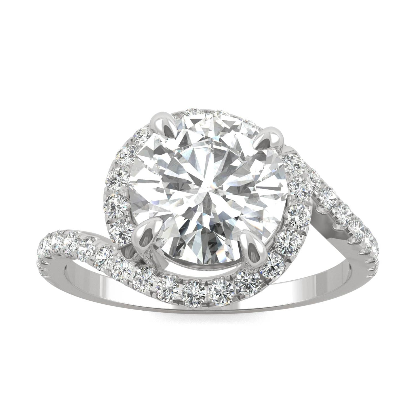2.24 CTW DEW Round Moissanite Engagement Ring in 14K White Gold