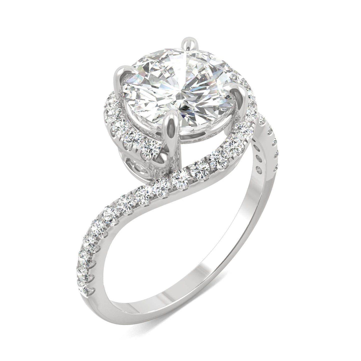 2.24 CTW DEW Round Moissanite Engagement Ring in 14K White Gold