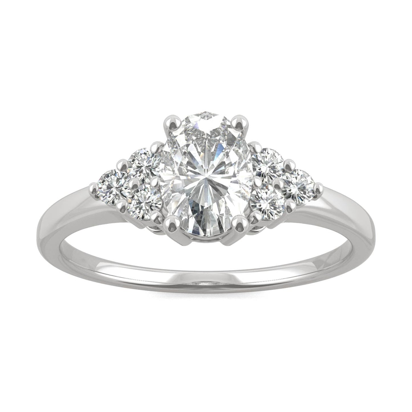 1.08 CTW DEW Oval Moissanite Engagement Ring in 14K White Gold