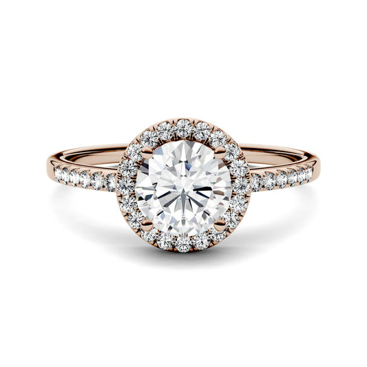 1.30 CTW DEW Round Moissanite Halo Ring in 14K Rose Gold