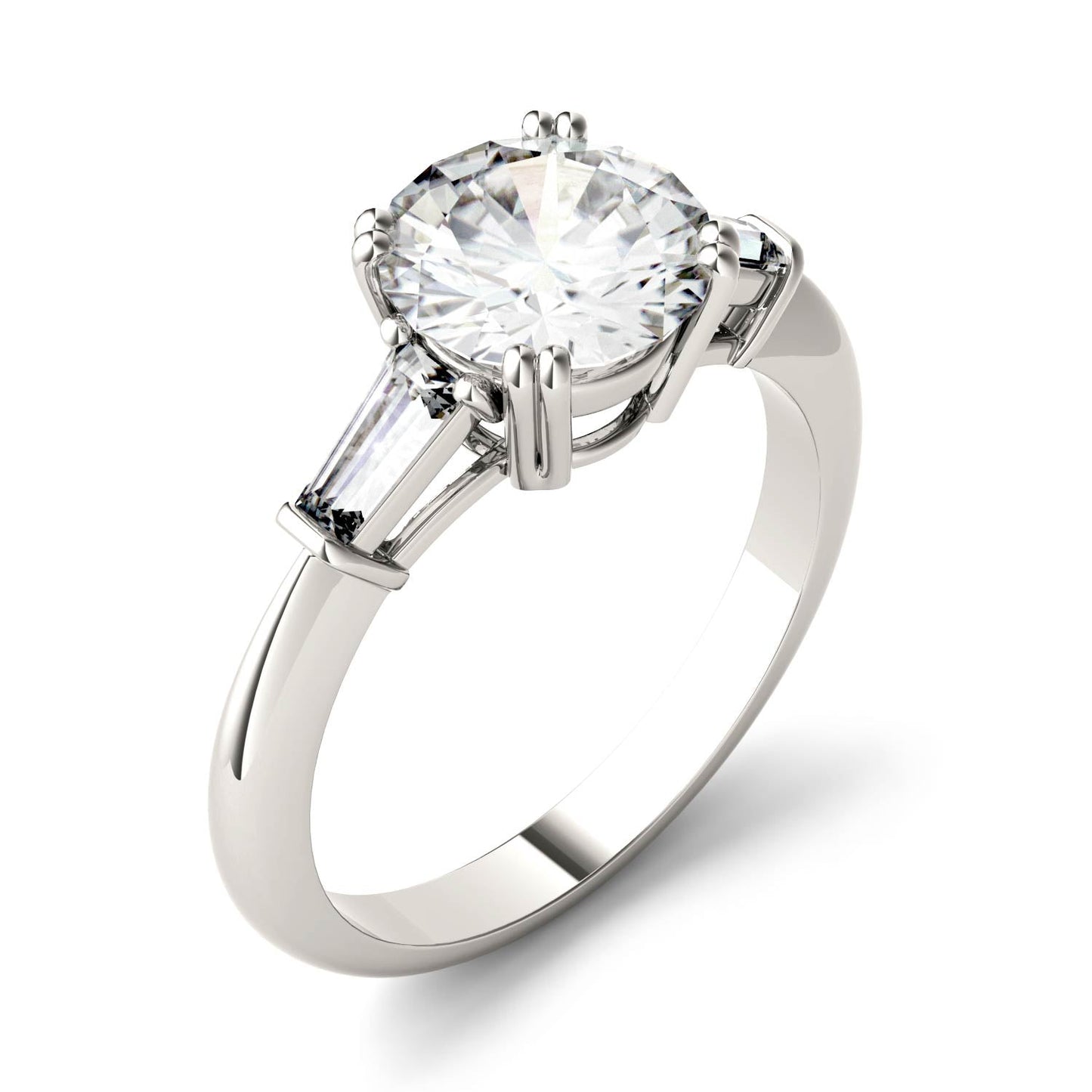 2.27 CTW DEW Round Moissanite Three-Stone Ring in 14K White Gold