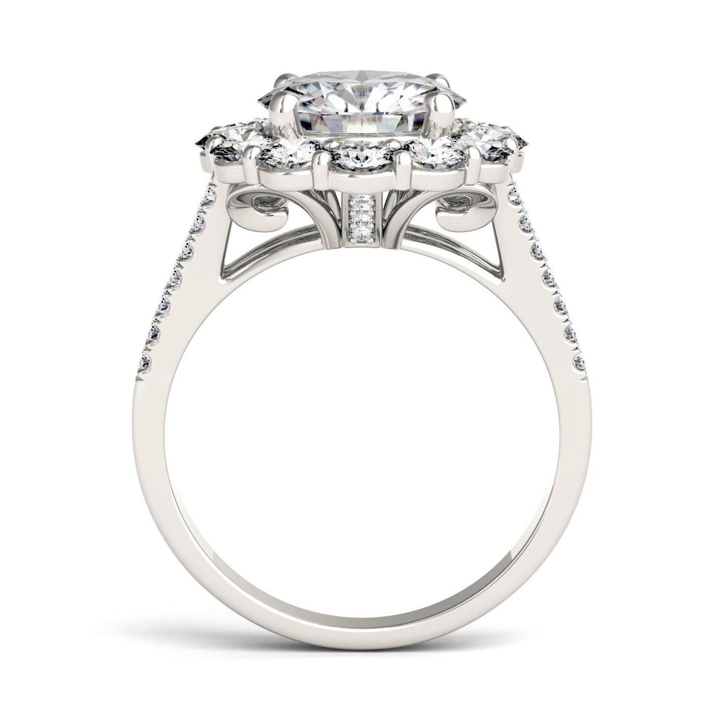 4.22 CTW DEW Round Moissanite Floral Halo Ring in 14K White Gold