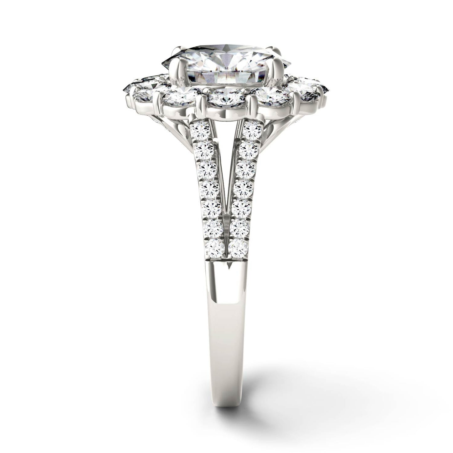 4.22 CTW DEW Round Moissanite Floral Halo Ring in 14K White Gold