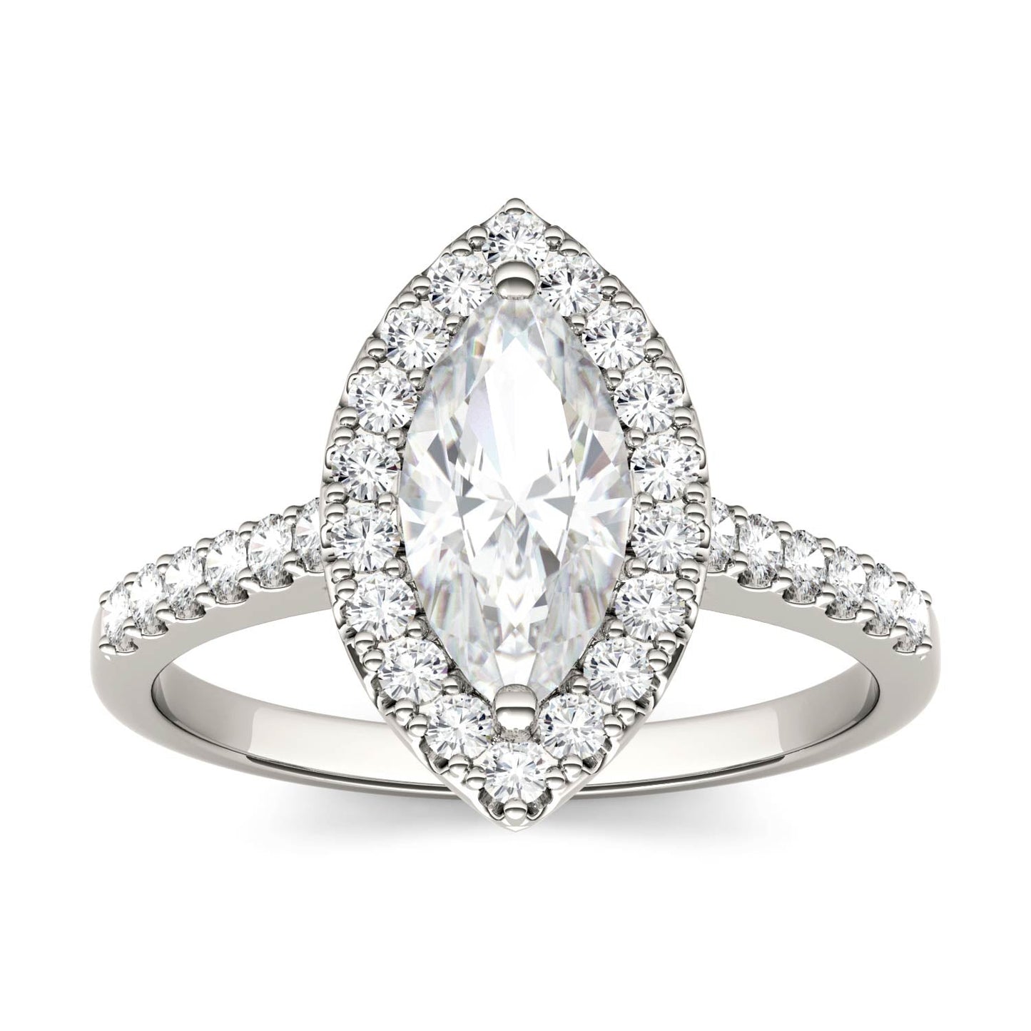 1.45 CTW DEW Marquise Moissanite Halo Ring in 14K White Gold