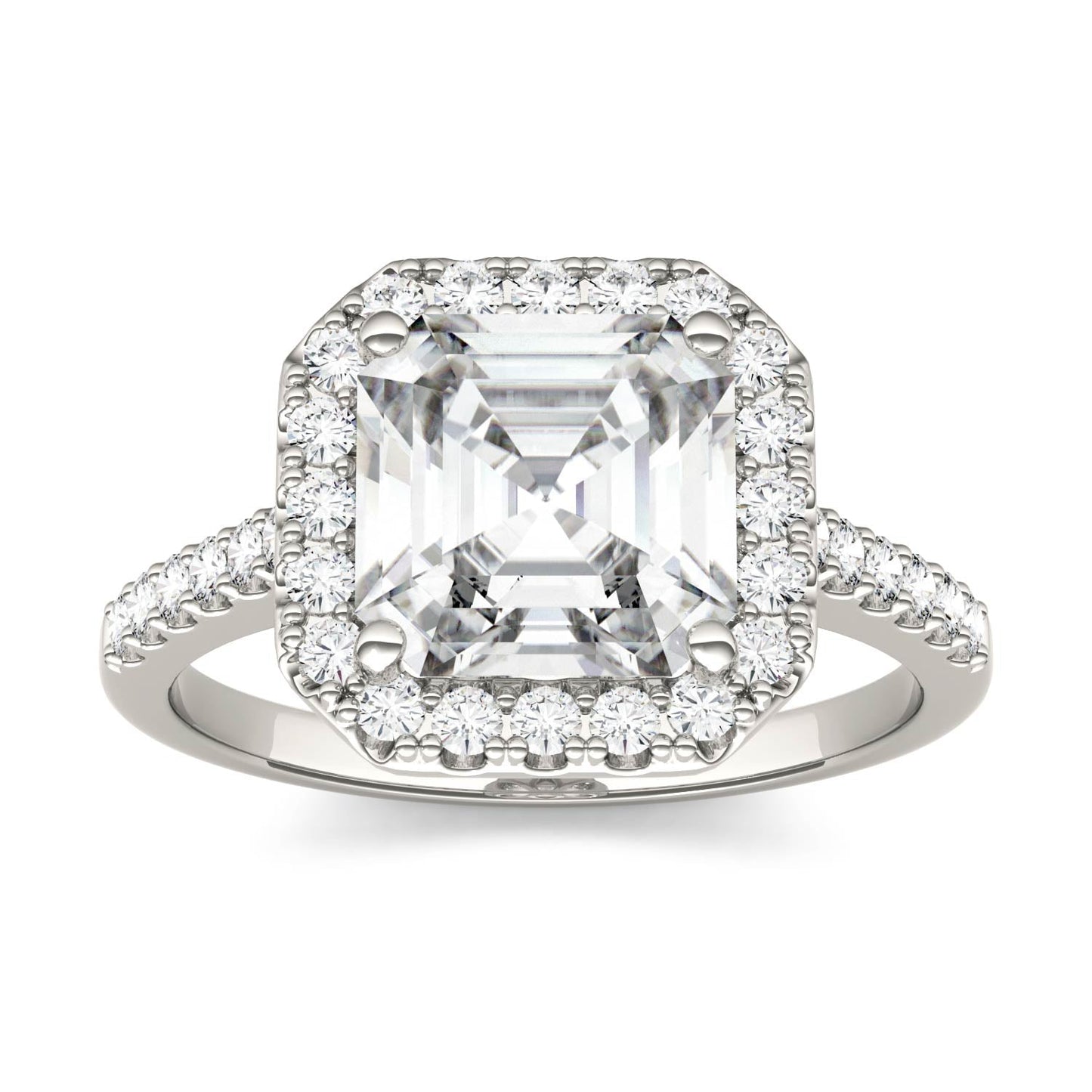 2.69 CTW DEW Asscher Moissanite Halo Ring in 14K White Gold