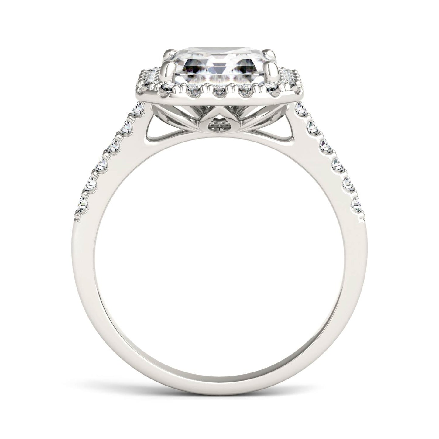 2.69 CTW DEW Asscher Moissanite Halo Ring in 14K White Gold