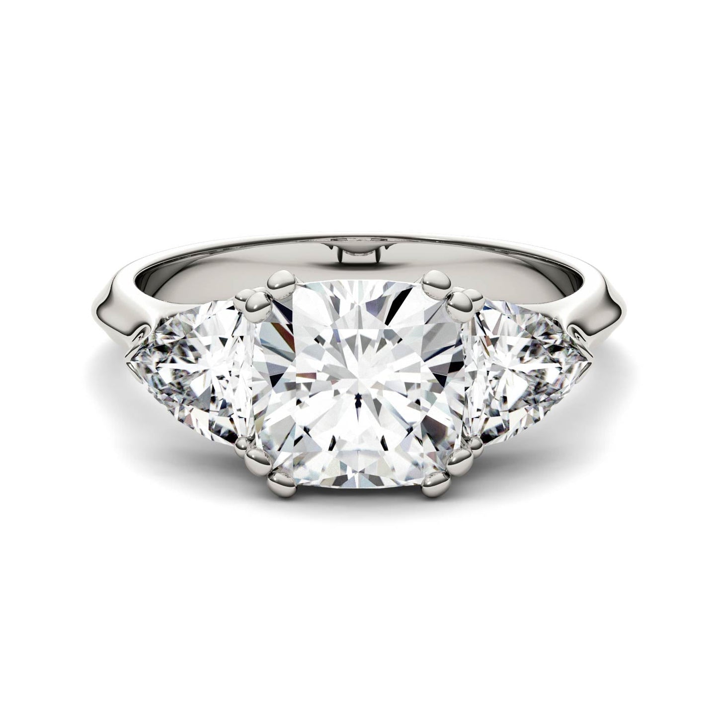 3.00 CTW DEW Cushion Moissanite Three Stone Ring in 14K White Gold