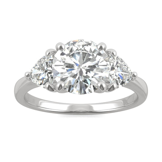 2.70 CTW DEW Round Moissanite Three-Stone Ring in 14K White Gold