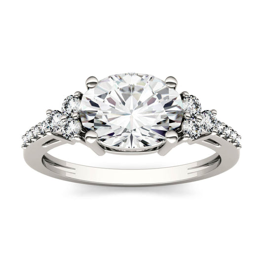 2.30 CTW DEW Oval Moissanite Engagement Ring in 14K White Gold