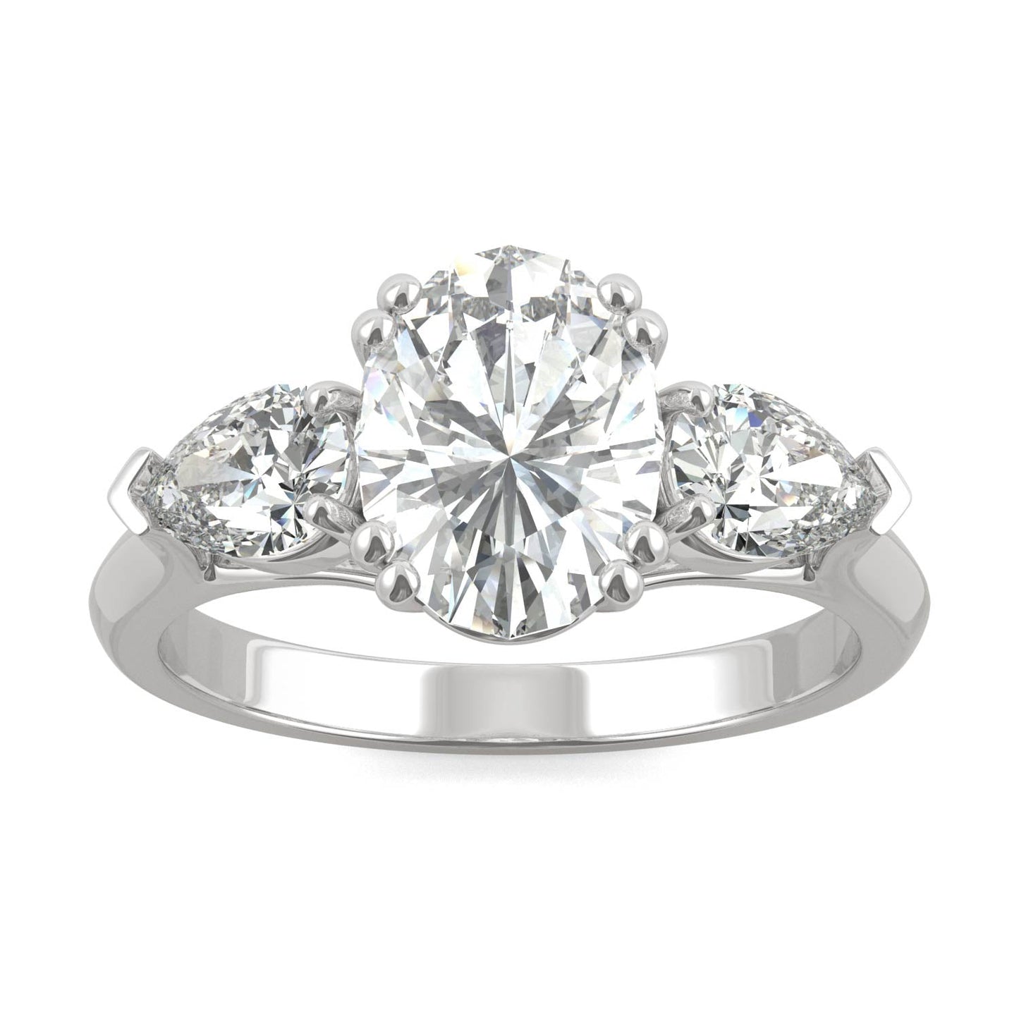 2.96 CTW DEW Oval Moissanite Three-Stone Engagement Ring in 14K White Gold