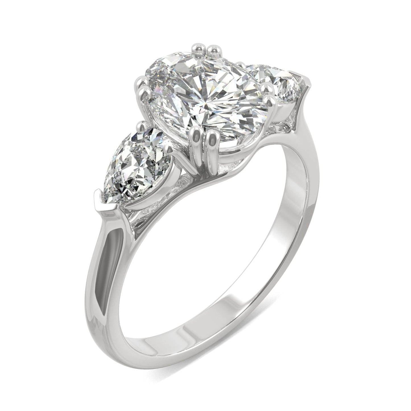 2.96 CTW DEW Oval Moissanite Three-Stone Engagement Ring in 14K White Gold