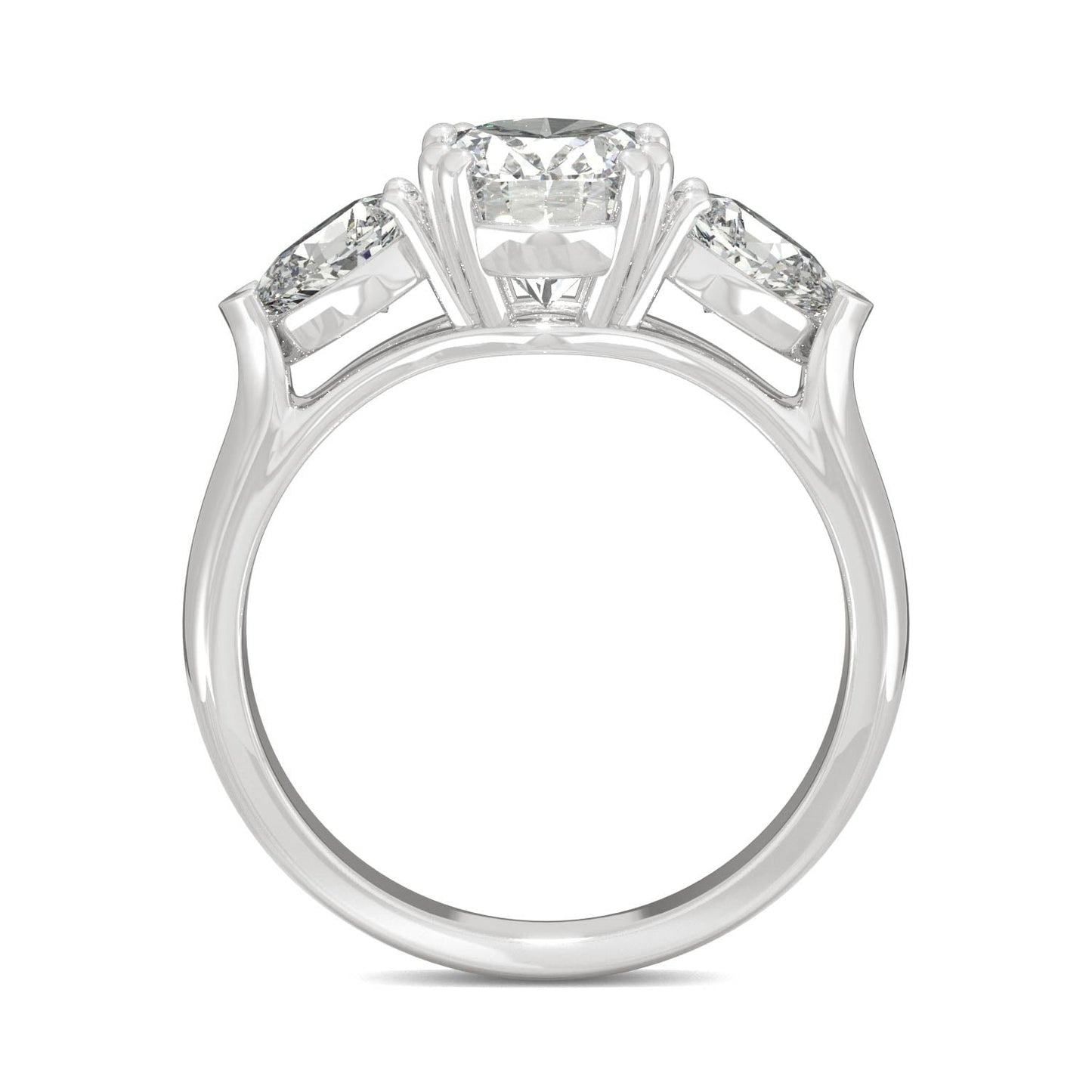 2.96 CTW DEW Oval Moissanite Three-Stone Engagement Ring in 14K White Gold
