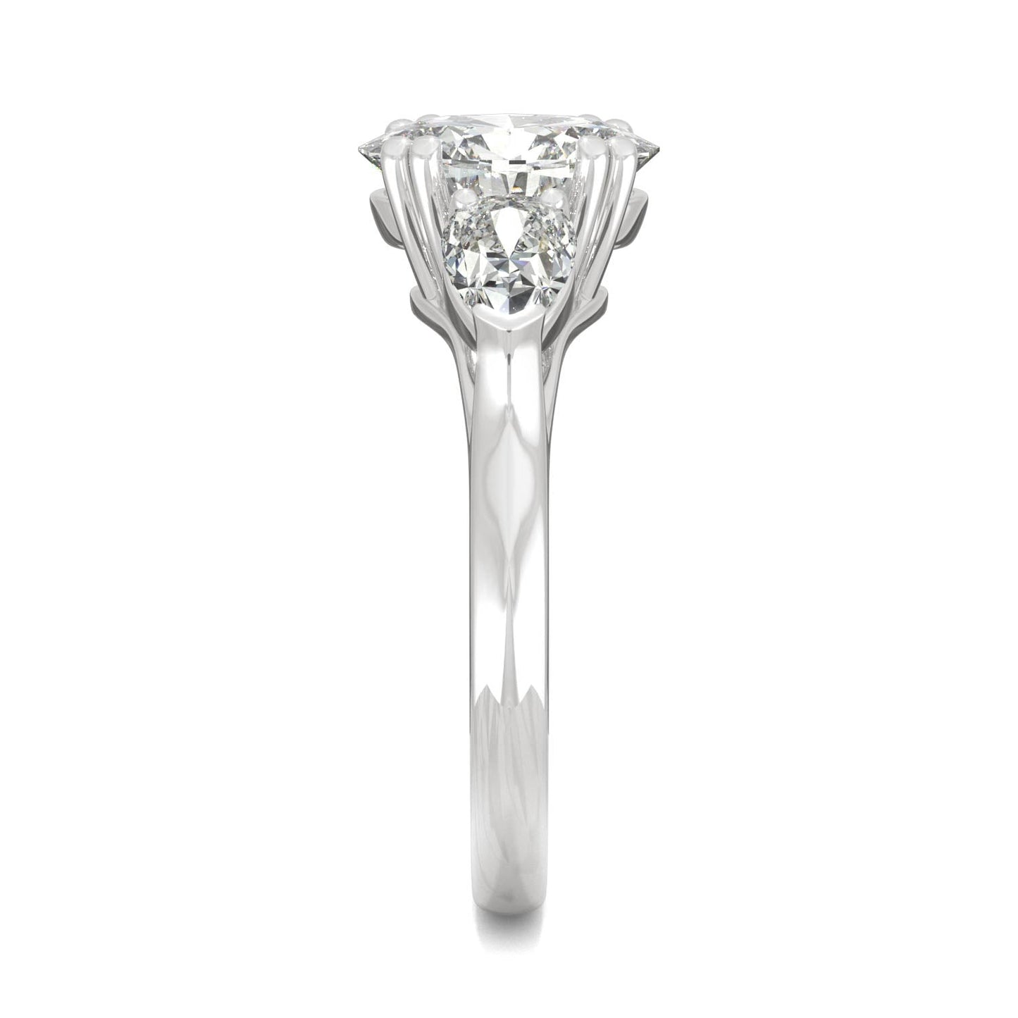2.96 CTW DEW Oval Moissanite Three-Stone Engagement Ring in 14K White Gold