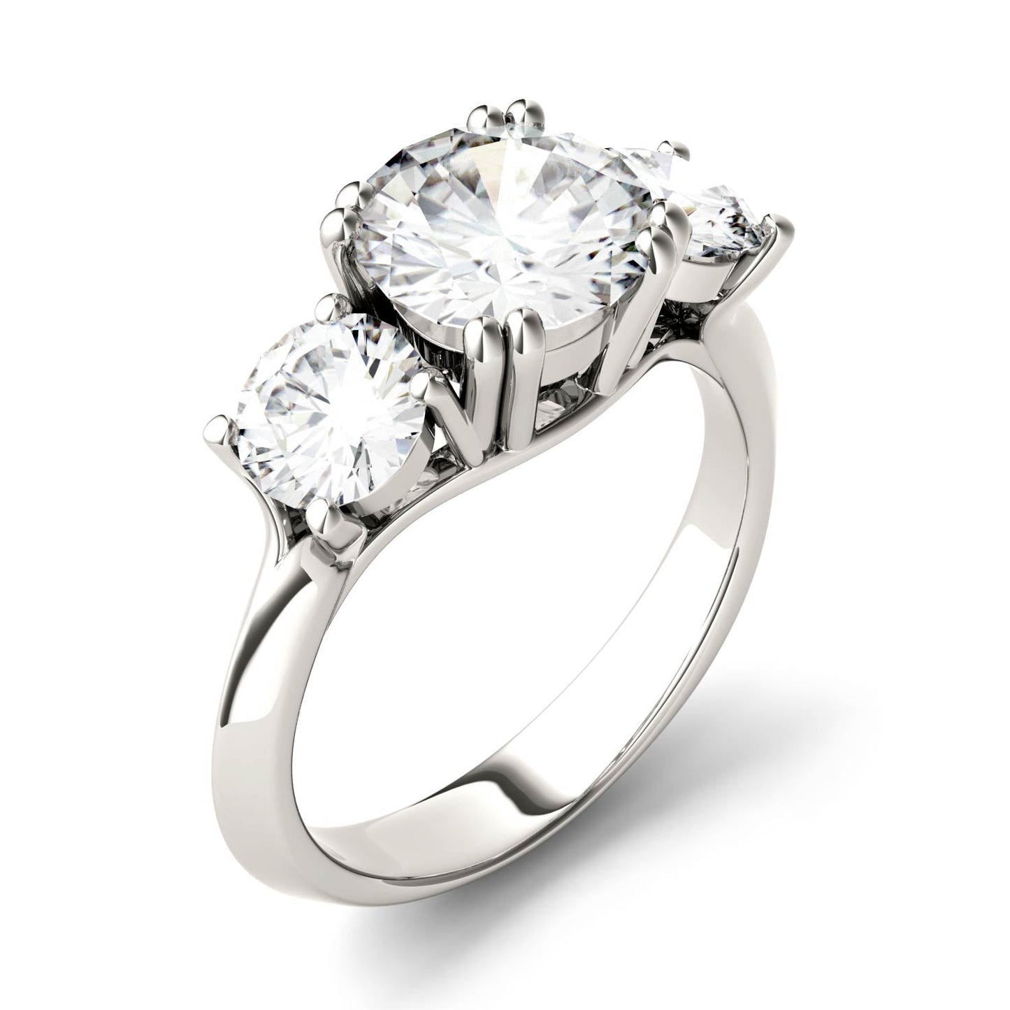 3.10 CTW DEW Round Moissanite Three-Stone Ring in 14K White Gold