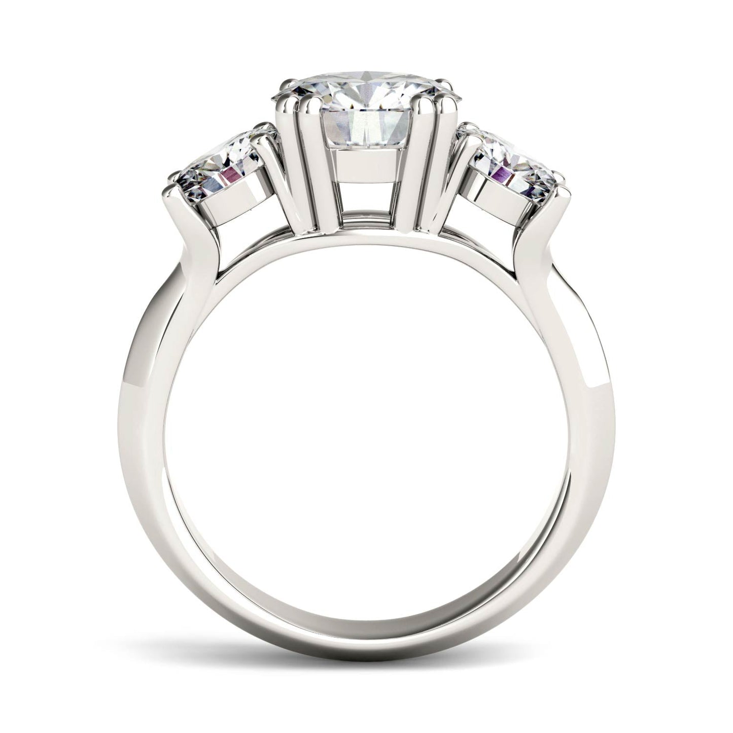 3.10 CTW DEW Round Moissanite Three-Stone Ring in 14K White Gold